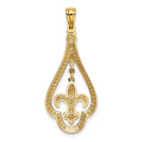 14K Yellow Gold Diamond-cut Polished Fleur De Lis Dangle Pendant view 3